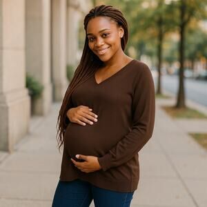 Zero 2 Nine Womens Sweater Size‎ XL Brown V-Neck Maternity Lightweight NEW